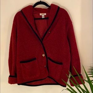 Red Teddy Fleece Sherpa Velvet Trim Talbots Jacket